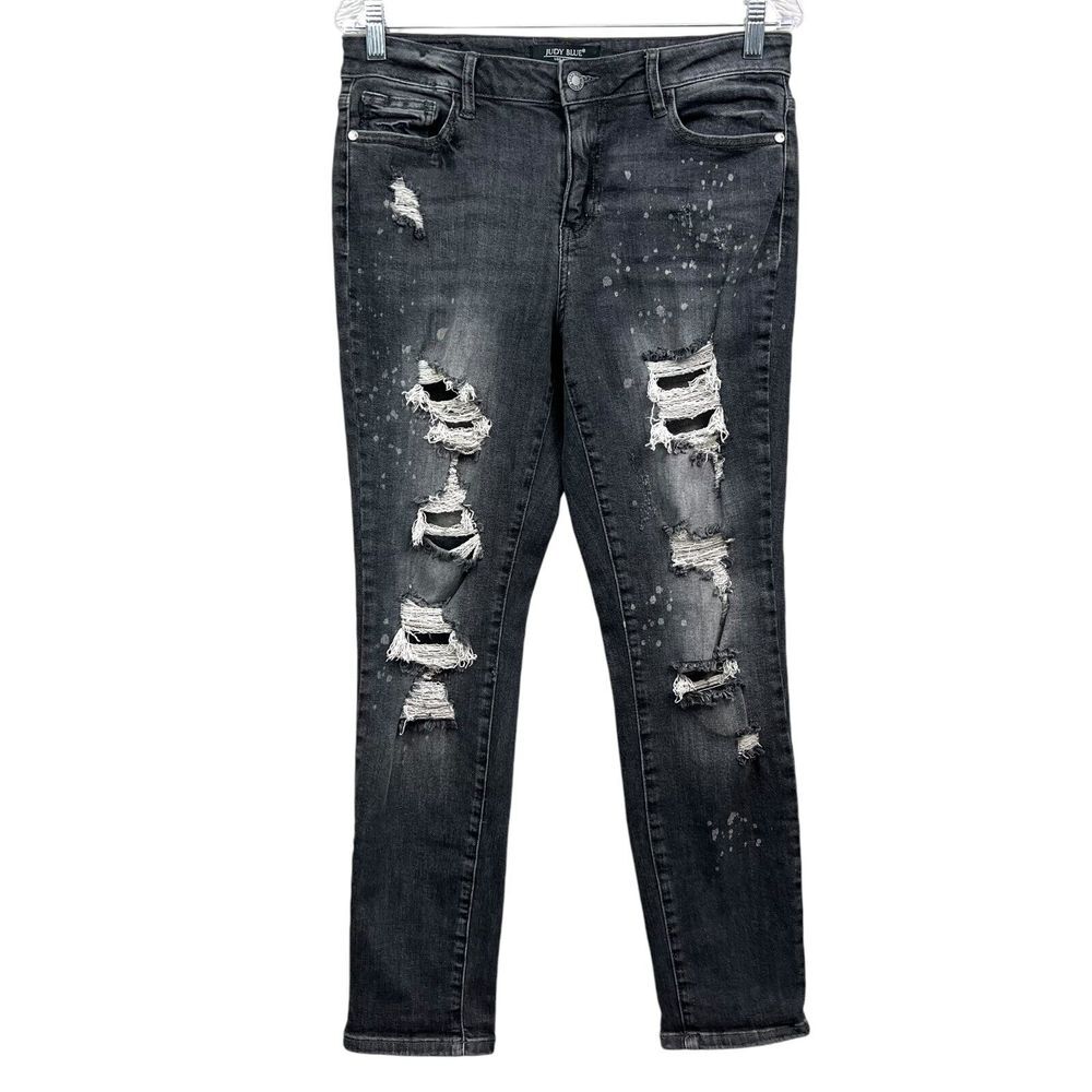 Judy Blue Women Jeans Boyfriend Fit Stretch Distressed Raw Charcoal Wash 9/29*